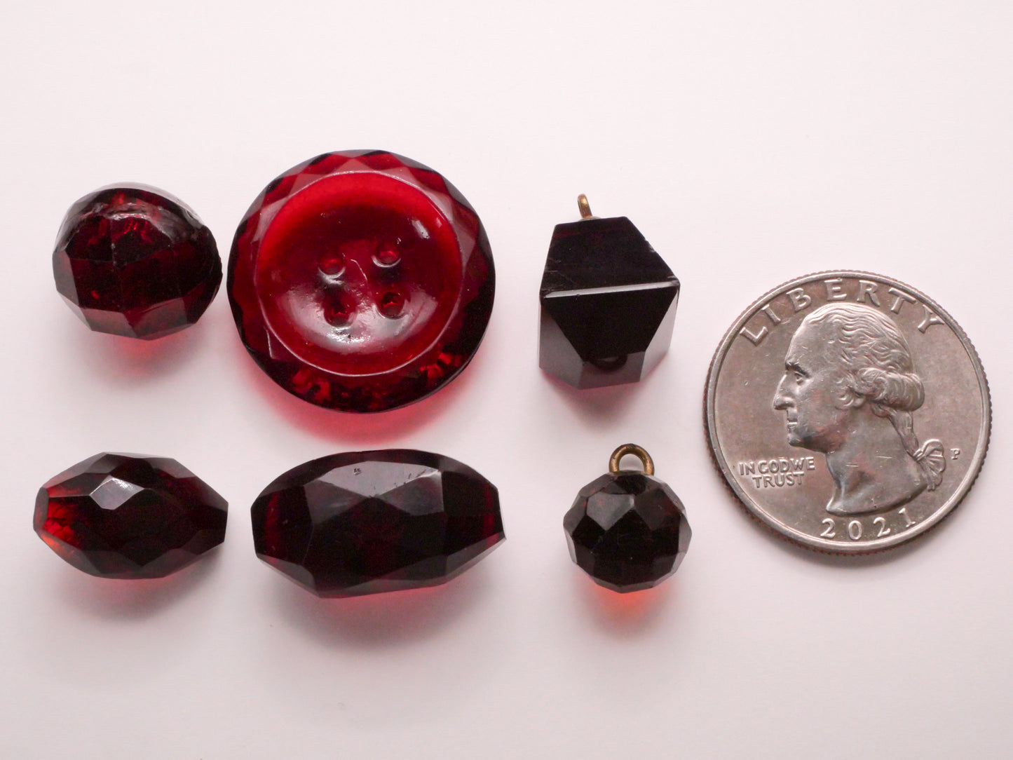 Rich Red Burgundy Faceted Antique Glass Button Various 10-23mm