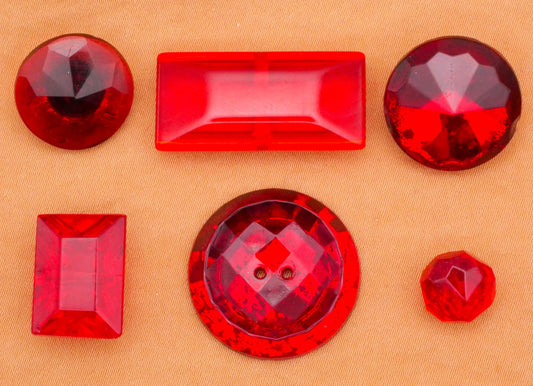 Vibrant Red Faceted Gem Look Vintage Glass Button Various 8-28mm