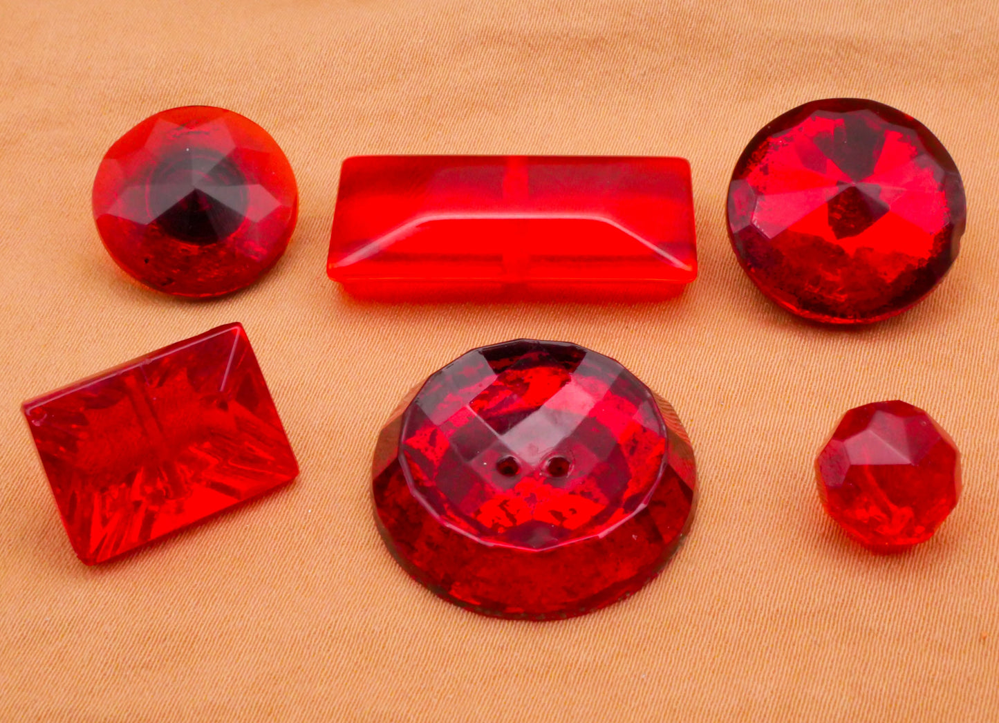 Vibrant Red Faceted Gem Look Vintage Glass Button Various 8-28mm