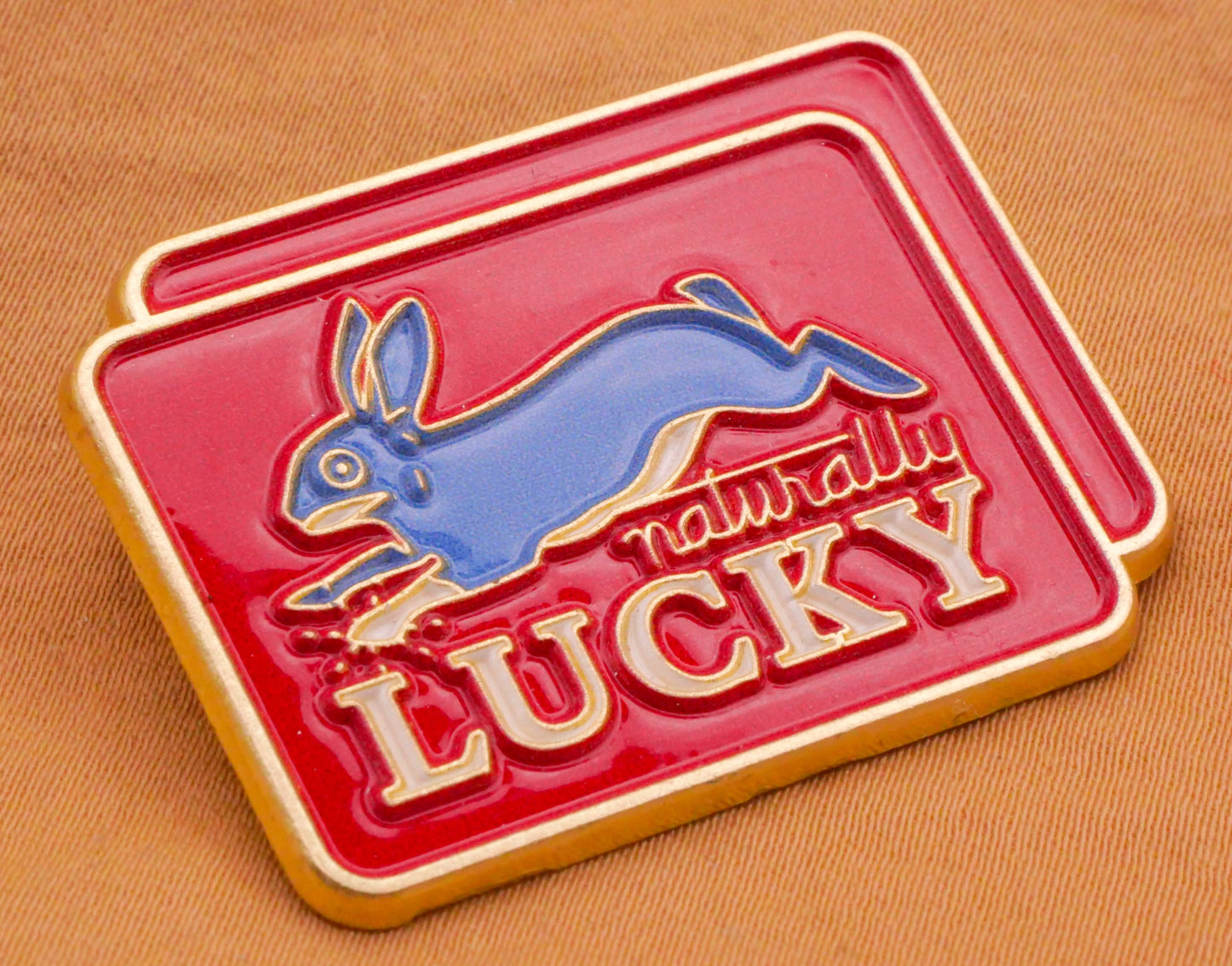 Naturally Lucky Blue Bunny Large Enamel Metal Button 28x36mm
