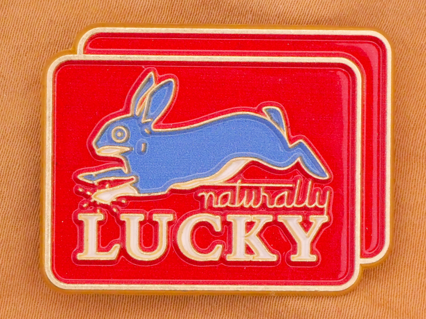 Naturally Lucky Blue Bunny Large Enamel Metal Button 28x36mm