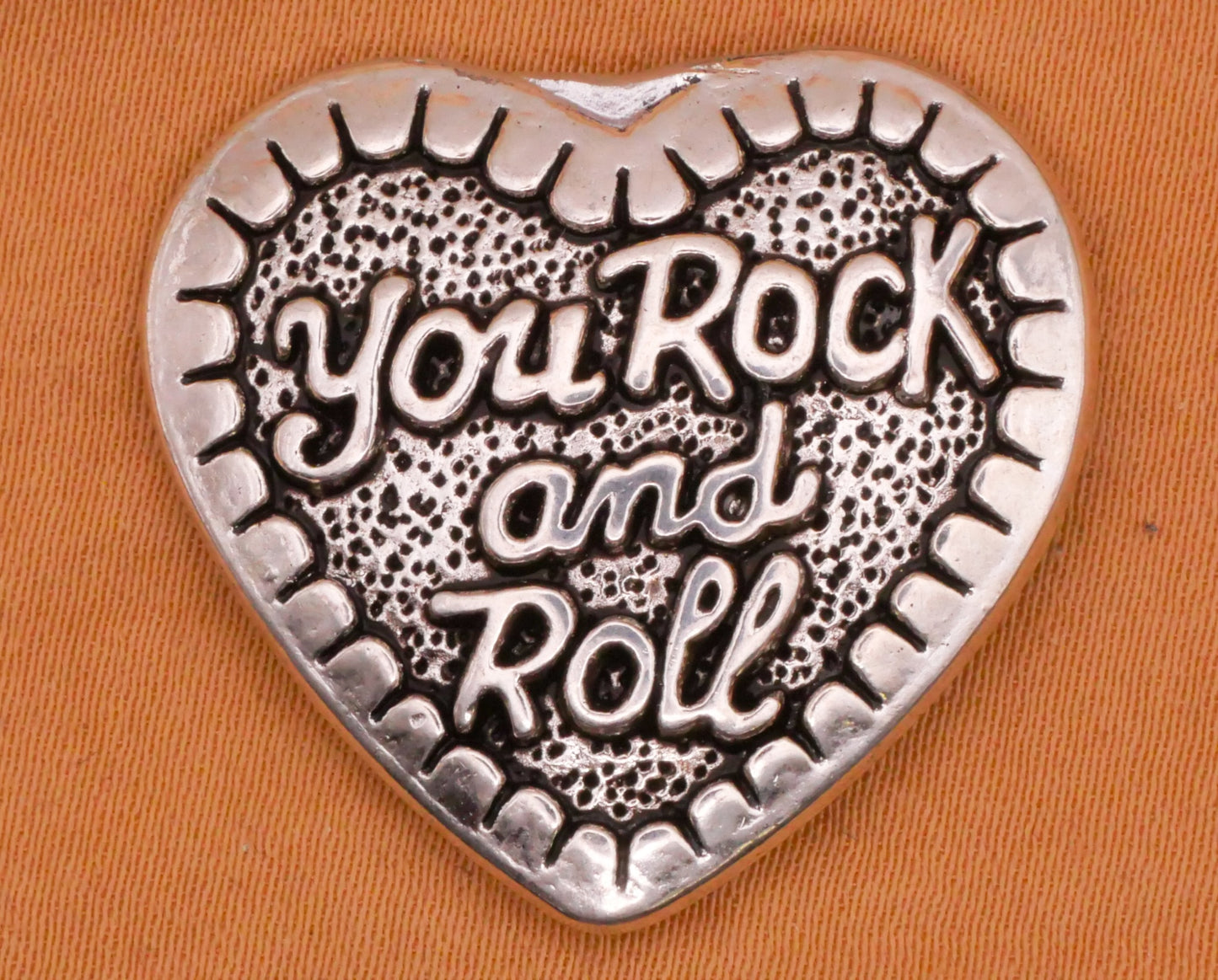 You Rock and Roll Valentine Heart Verbal Metal Button 27x29mm