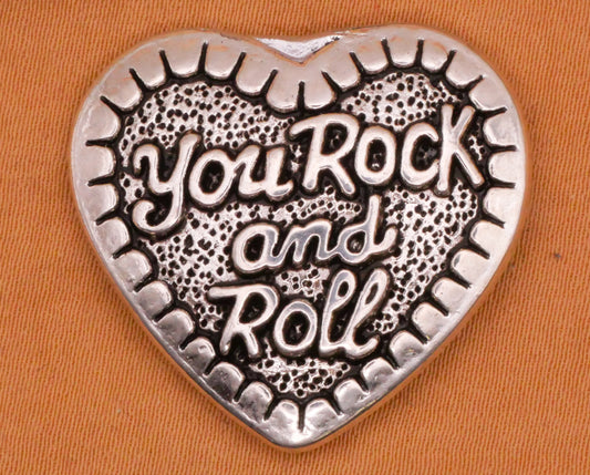 You Rock and Roll Valentine Heart Verbal Metal Button 27x29mm