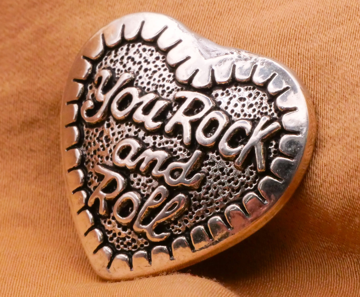 You Rock and Roll Valentine Heart Verbal Metal Button 27x29mm