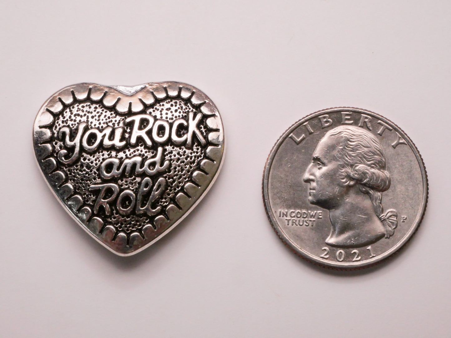 You Rock and Roll Valentine Heart Verbal Metal Button 27x29mm