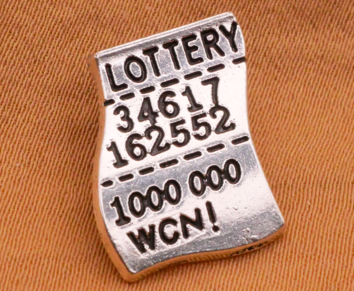 Winning Lottery Ticket Verbal Realistic Silver Metal Button 13x16mm