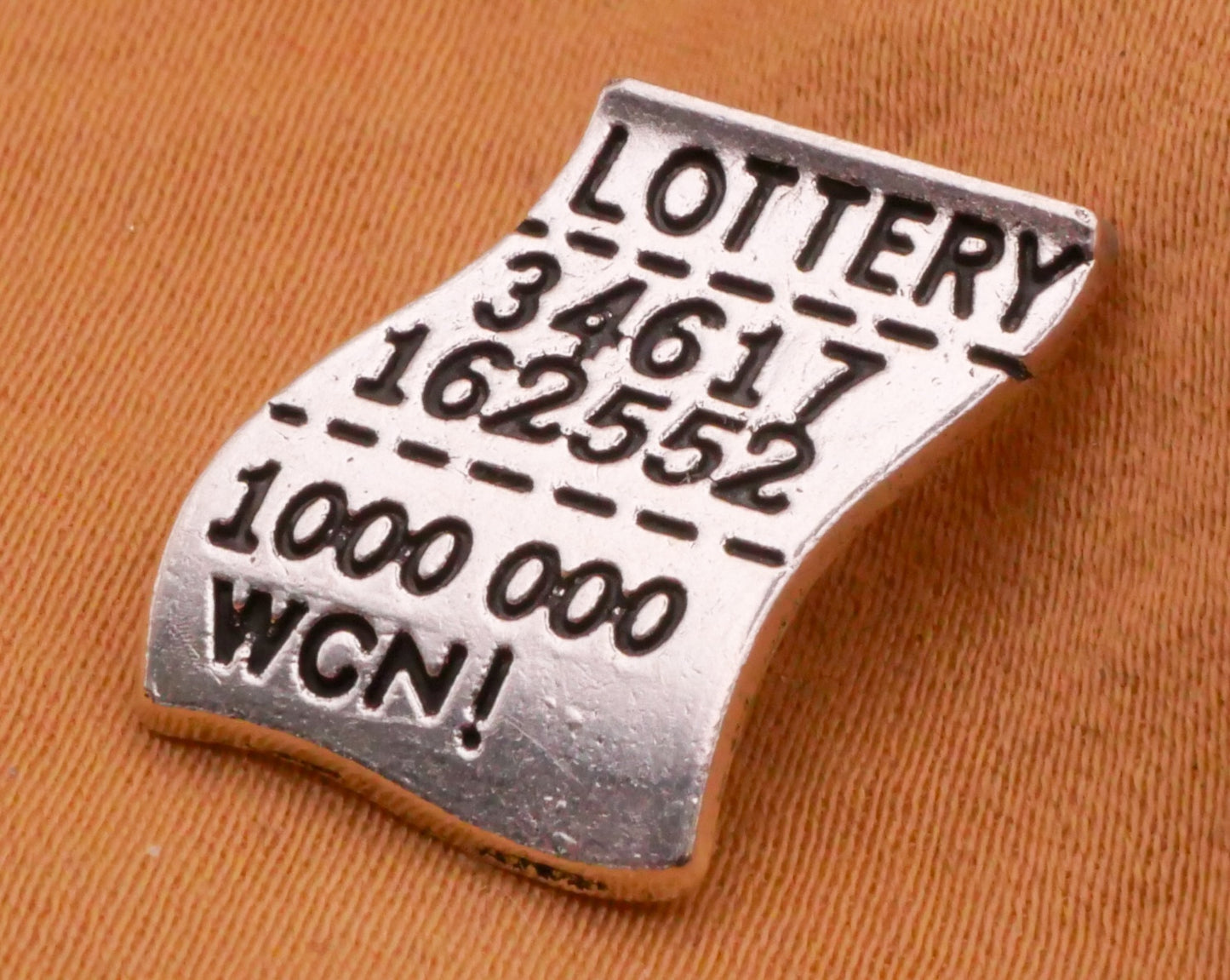 Winning Lottery Ticket Verbal Realistic Silver Metal Button 13x16mm