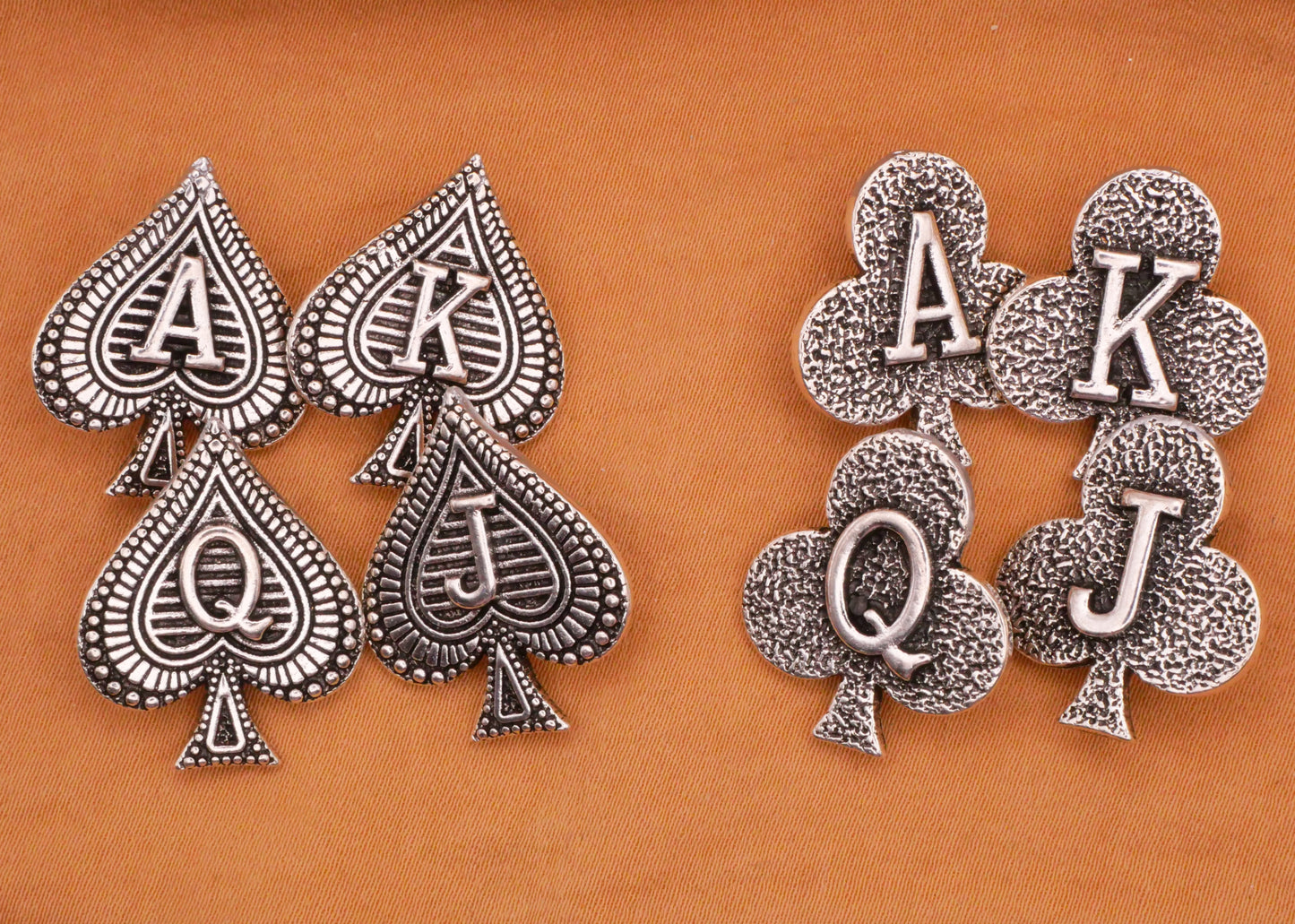 Ace King Queen Jack Suits Silver Metal Set of Four Buttons Various 18-23mm