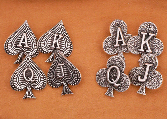 Ace King Queen Jack Suits Silver Metal Set of Four Buttons Various 18-23mm