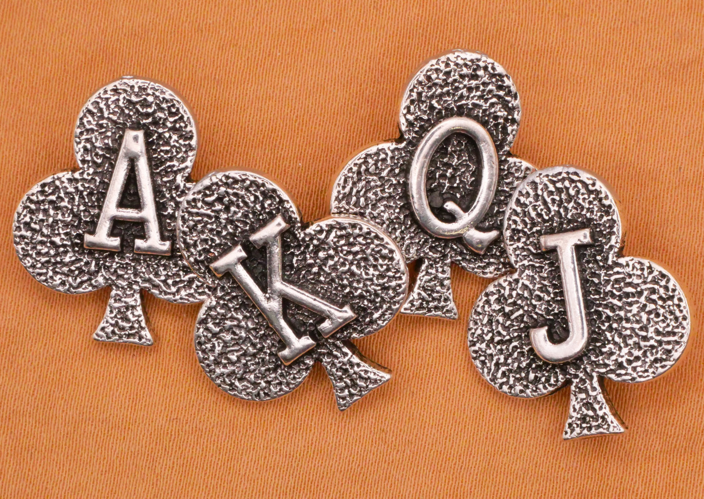 Ace King Queen Jack Suits Silver Metal Set of Four Buttons Various 18-23mm