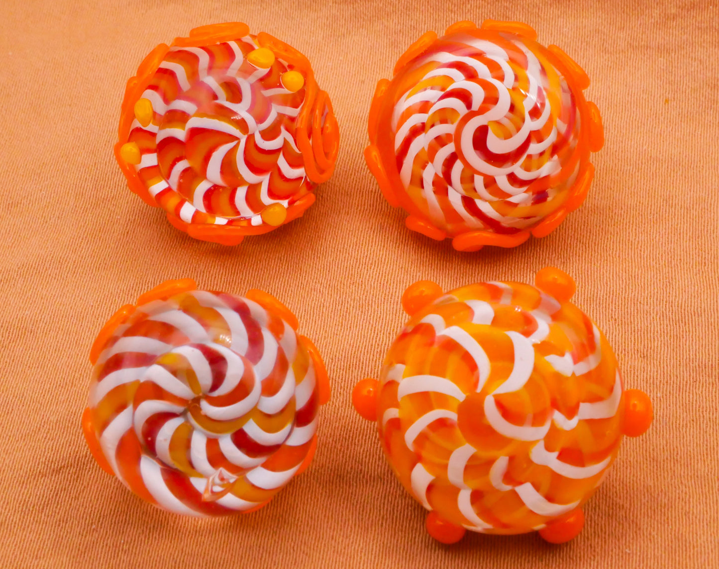 Orange White Swirl Kathy Hoppe Studio Lampwork Glass Button Various 19-22mm
