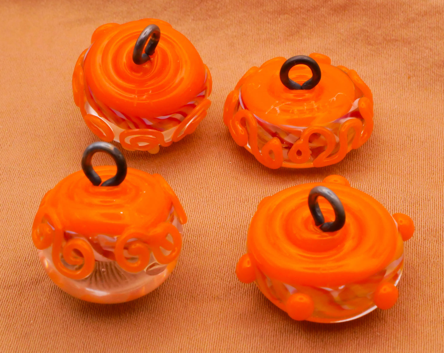 Orange White Swirl Kathy Hoppe Studio Lampwork Glass Button Various 19-22mm