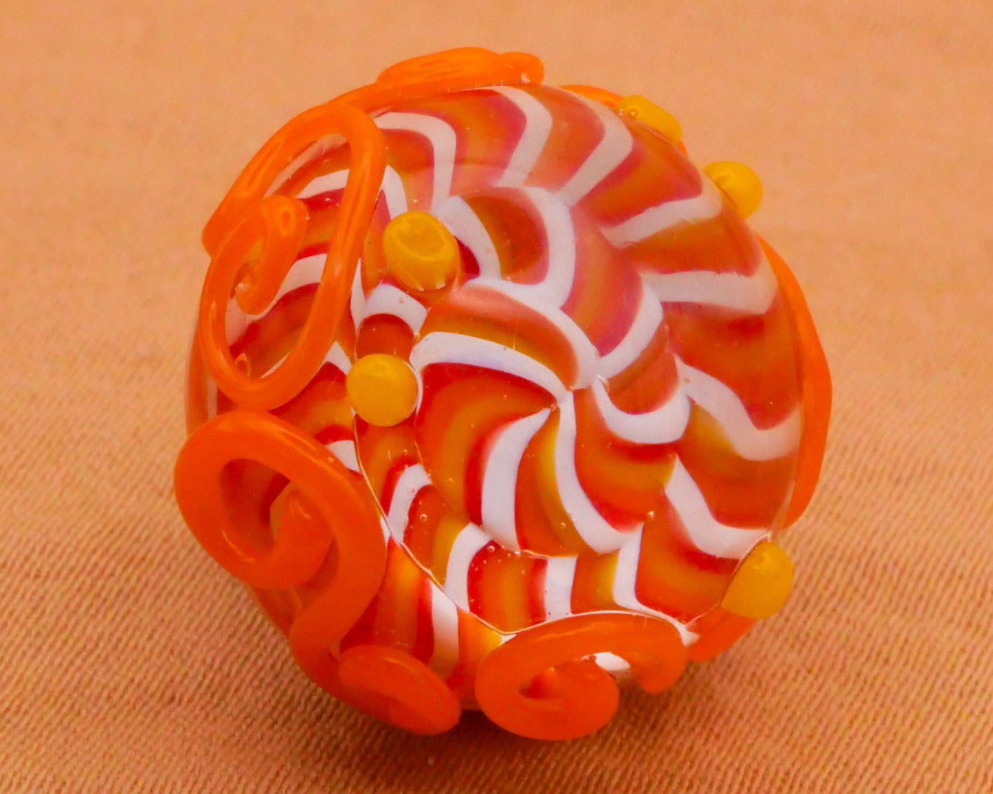 Orange White Swirl Kathy Hoppe Studio Lampwork Glass Button Various 19-22mm