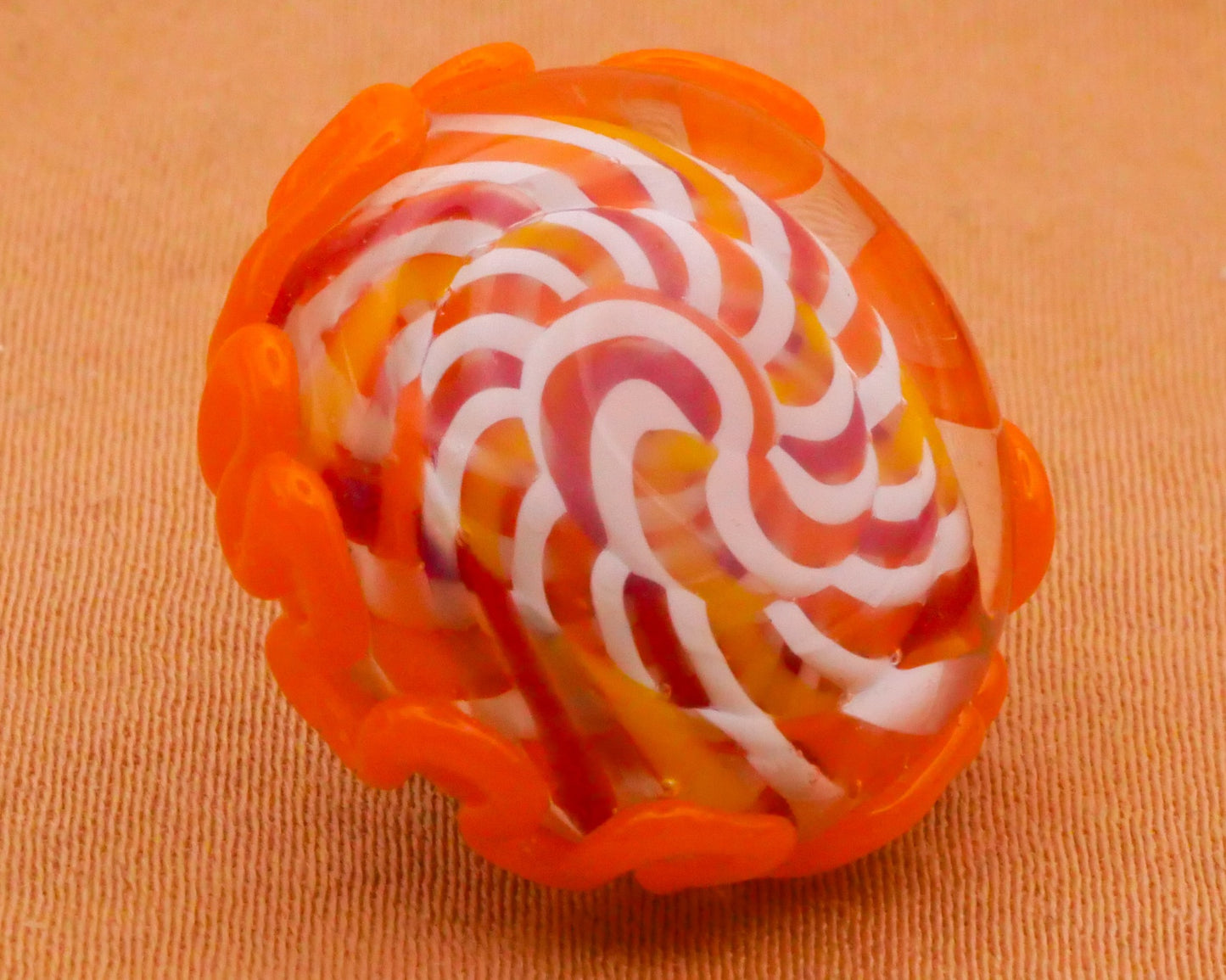 Orange White Swirl Kathy Hoppe Studio Lampwork Glass Button Various 19-22mm