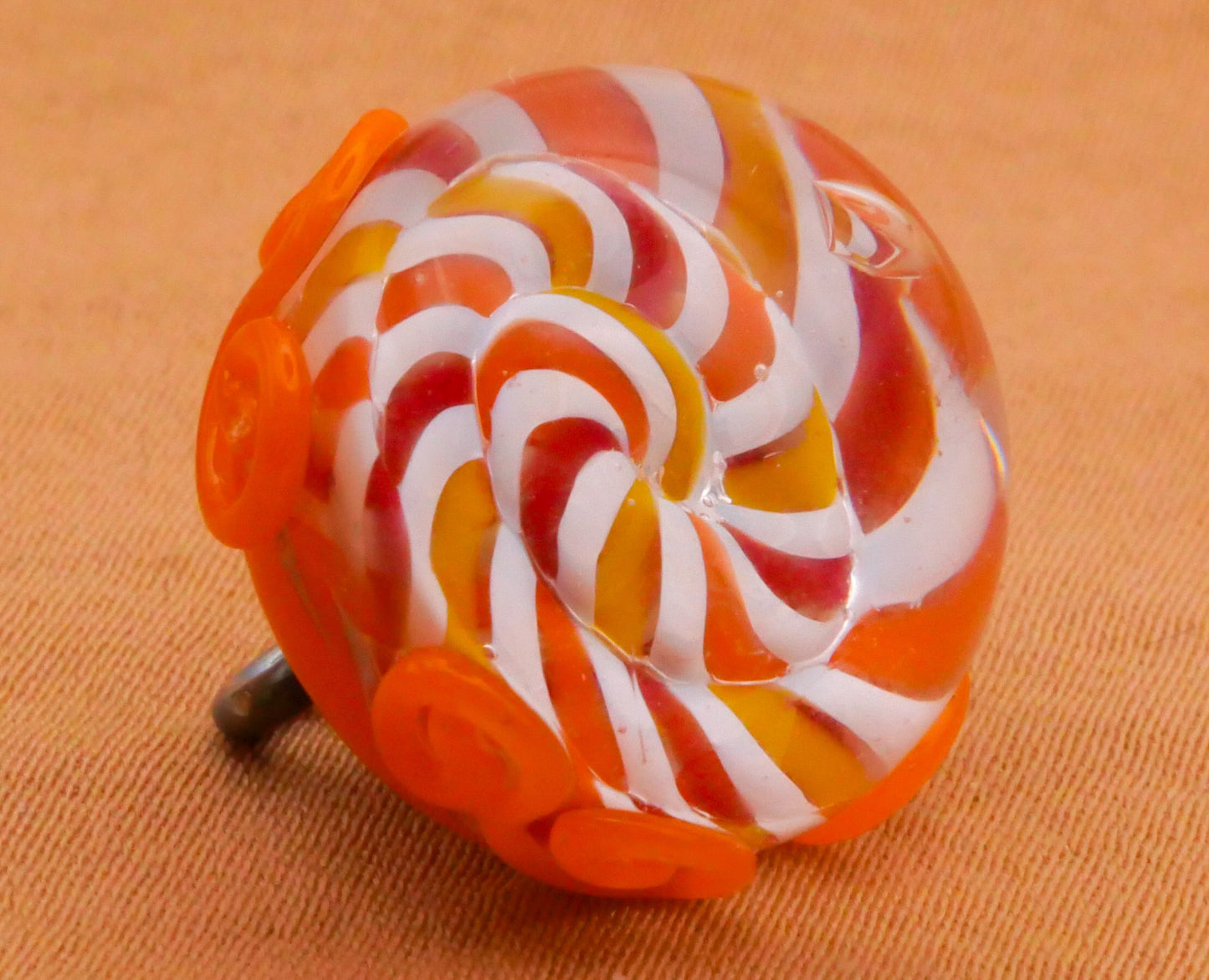 Orange White Swirl Kathy Hoppe Studio Lampwork Glass Button Various 19-22mm