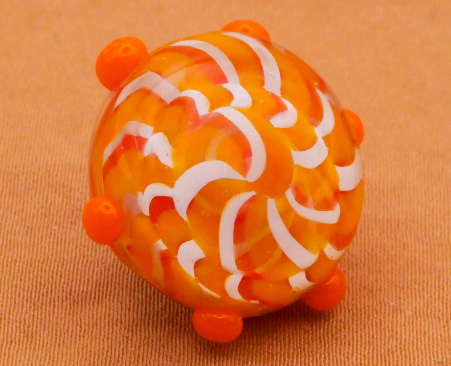 Orange White Swirl Kathy Hoppe Studio Lampwork Glass Button Various 19-22mm
