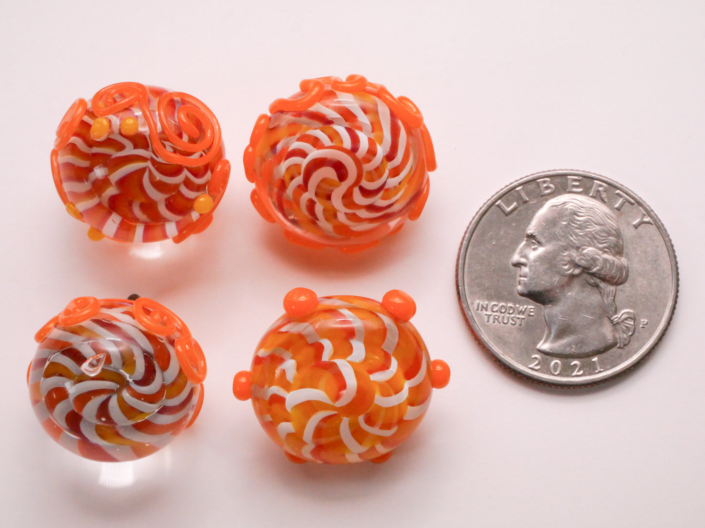 Orange White Swirl Kathy Hoppe Studio Lampwork Glass Button Various 19-22mm