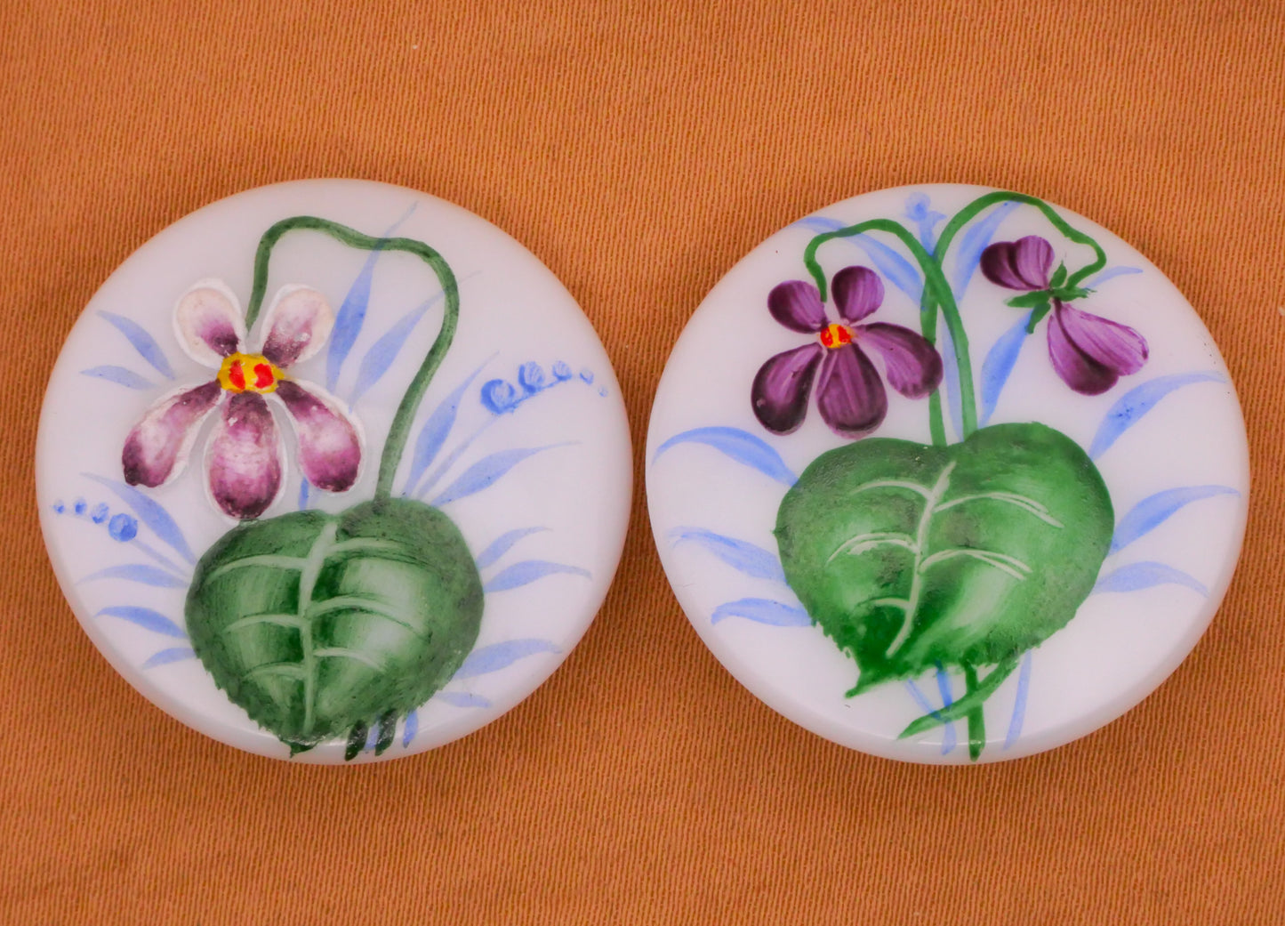 Violet Flower Hand-Painted Czech White Glass Button Various 28mm