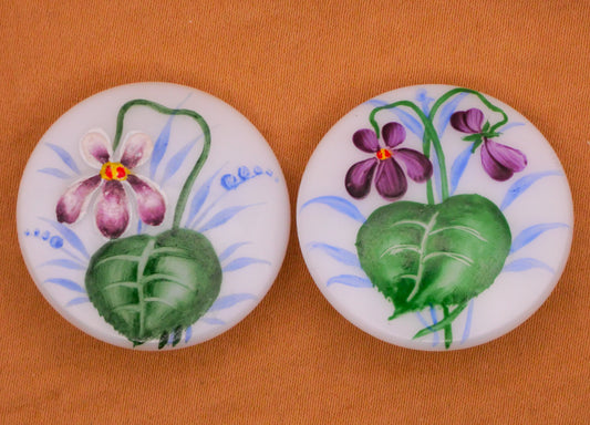 Violet Flower Hand-Painted Czech White Glass Button Various 28mm