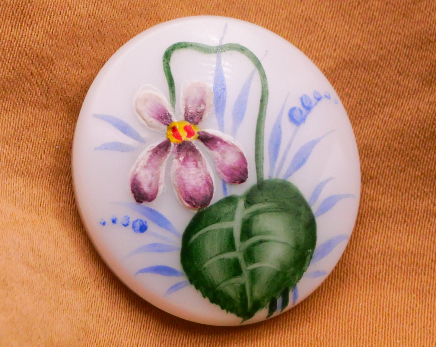 Violet Flower Hand-Painted Czech White Glass Button Various 28mm