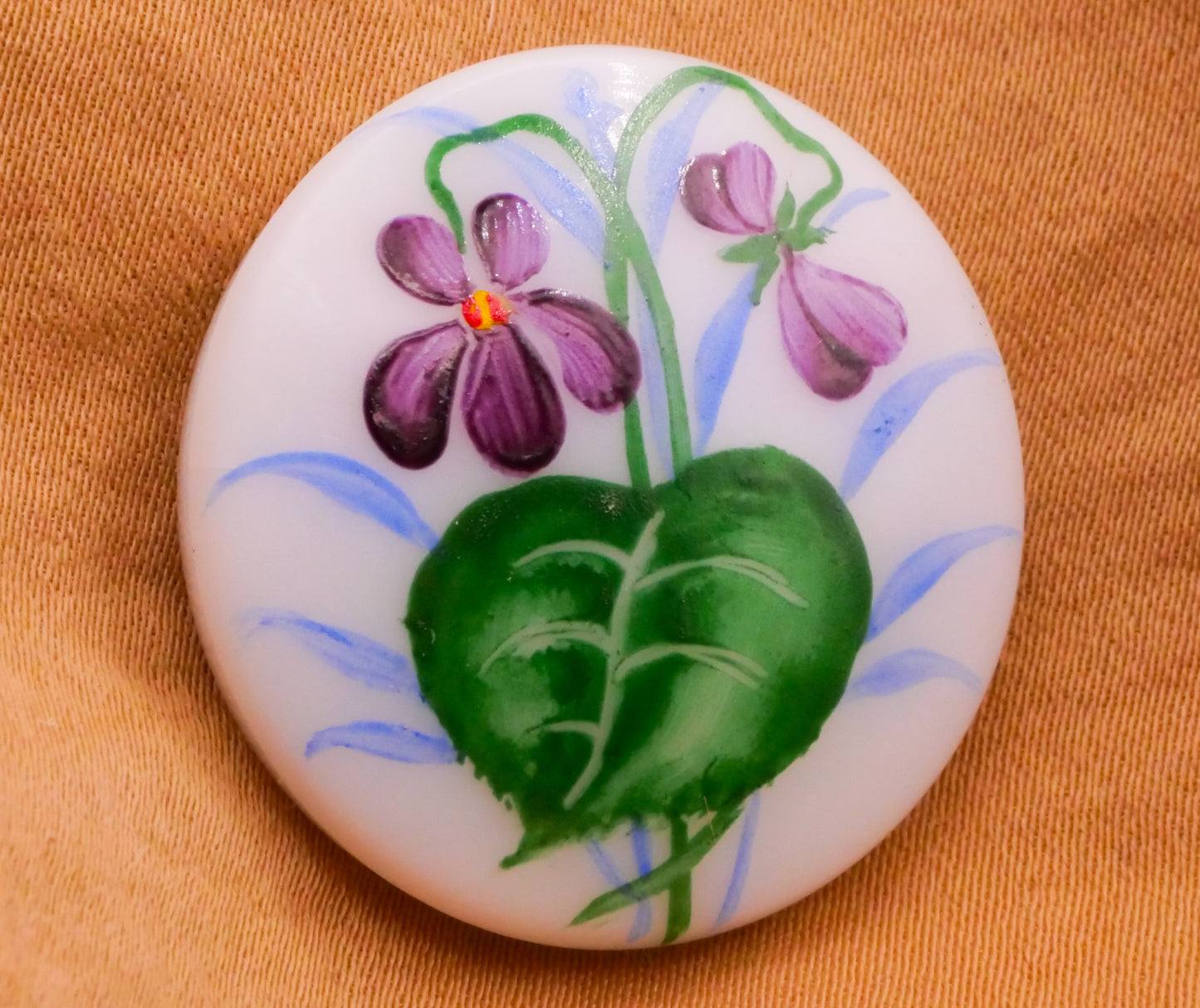 Violet Flower Hand-Painted Czech White Glass Button Various 28mm
