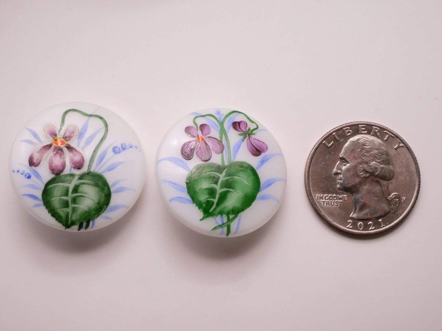 Violet Flower Hand-Painted Czech White Glass Button Various 28mm