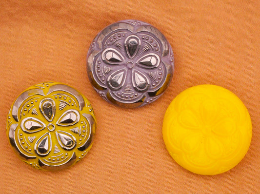 Flower Five Petal Vintage Glass Button Various 22mm