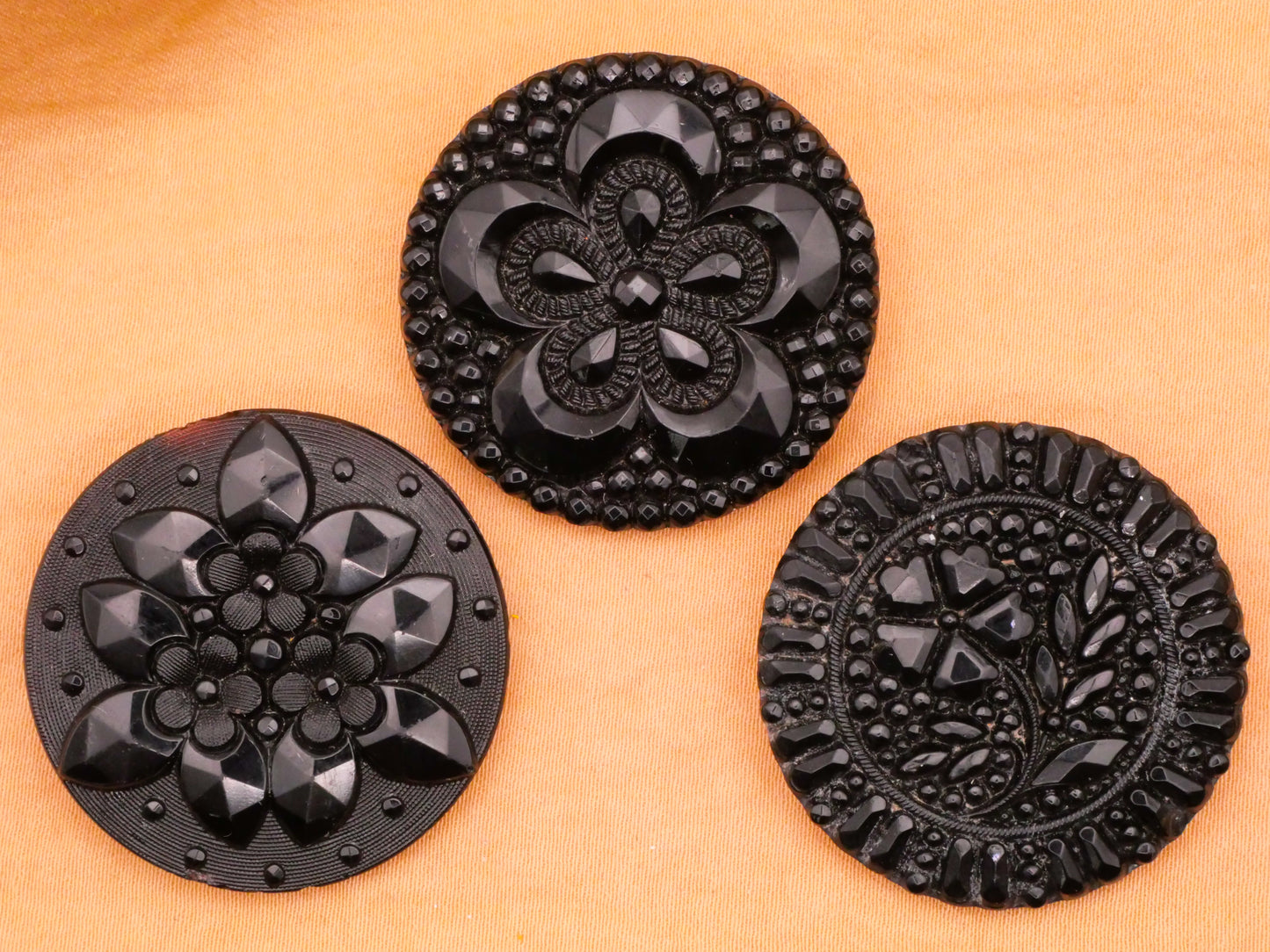 Flower Floral Design Steel Cut Look Black Glass Large Button Various 32mm