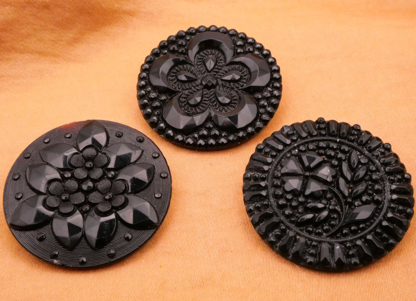 Flower Floral Design Steel Cut Look Black Glass Large Button Various 32mm