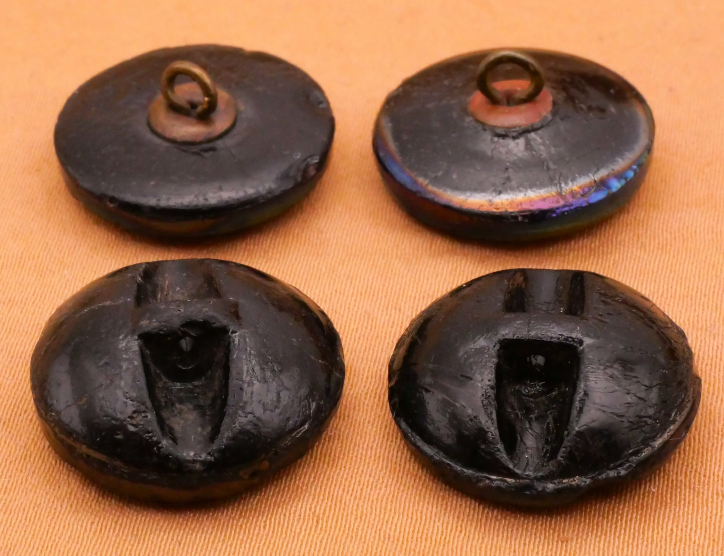 Bird Birdhouse Rainbow Iridescent Luster Black Glass Button Various 18mm