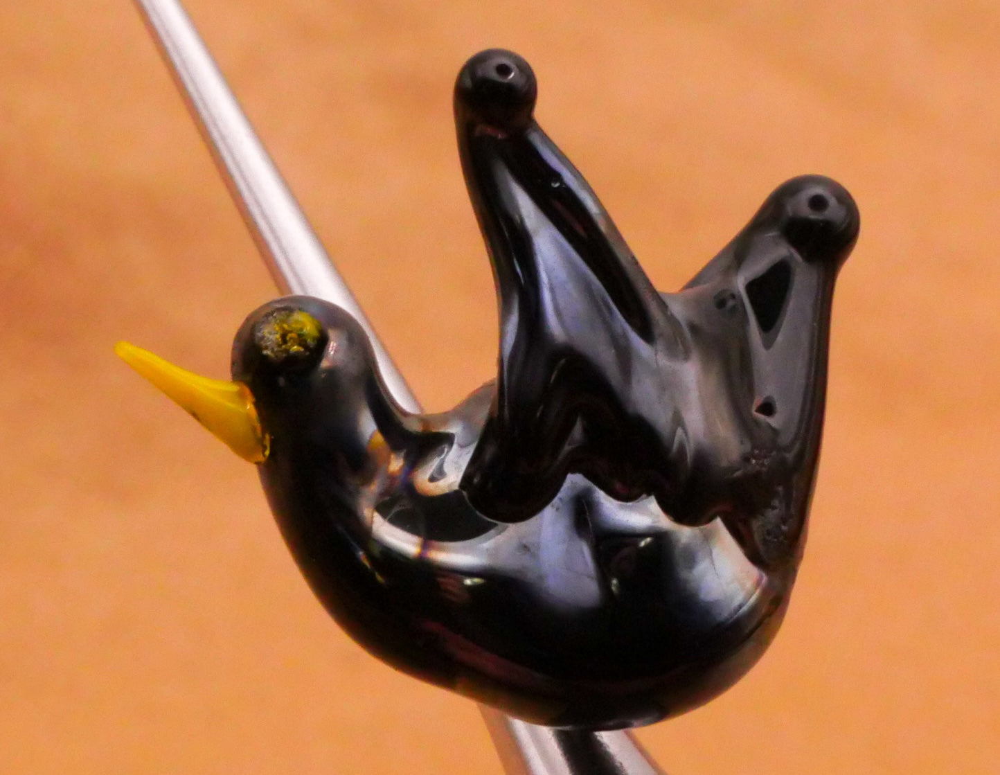 Bird Iridescent Black Lampwork Glass Button 17x20mm