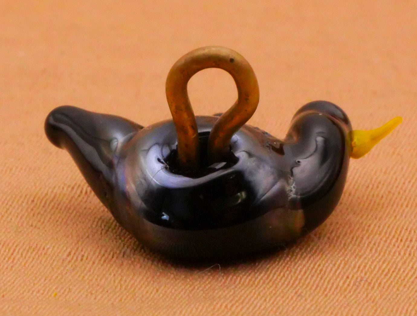 Bird Iridescent Black Lampwork Glass Button 17x20mm