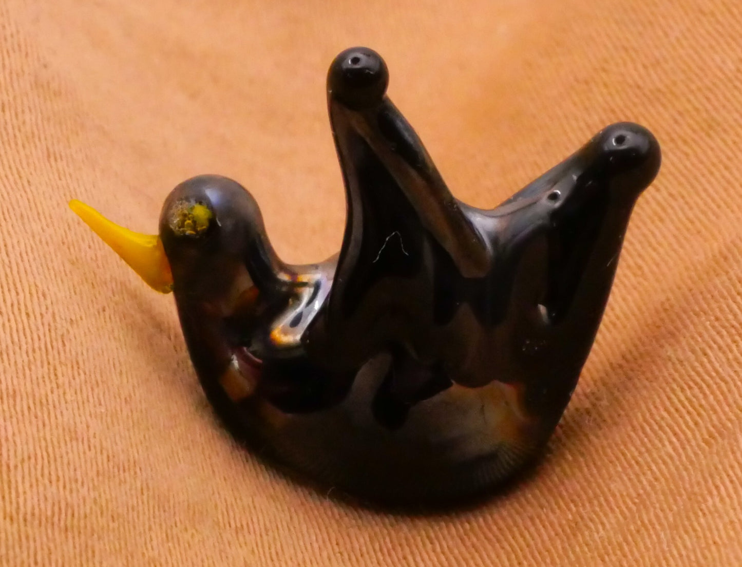 Bird Iridescent Black Lampwork Glass Button 17x20mm