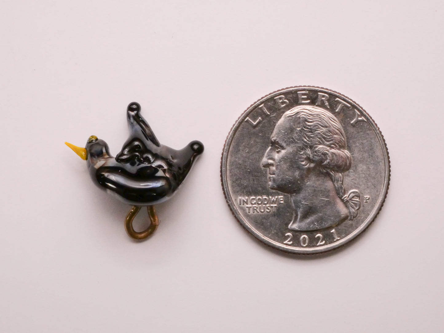 Bird Iridescent Black Lampwork Glass Button 17x20mm