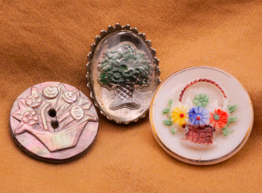 Flower Basket Easter Button Various 15-19mm