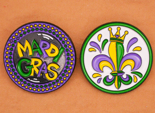 Mardi Gras or Fleur de Lis Enamel Metal Button Various 30mm