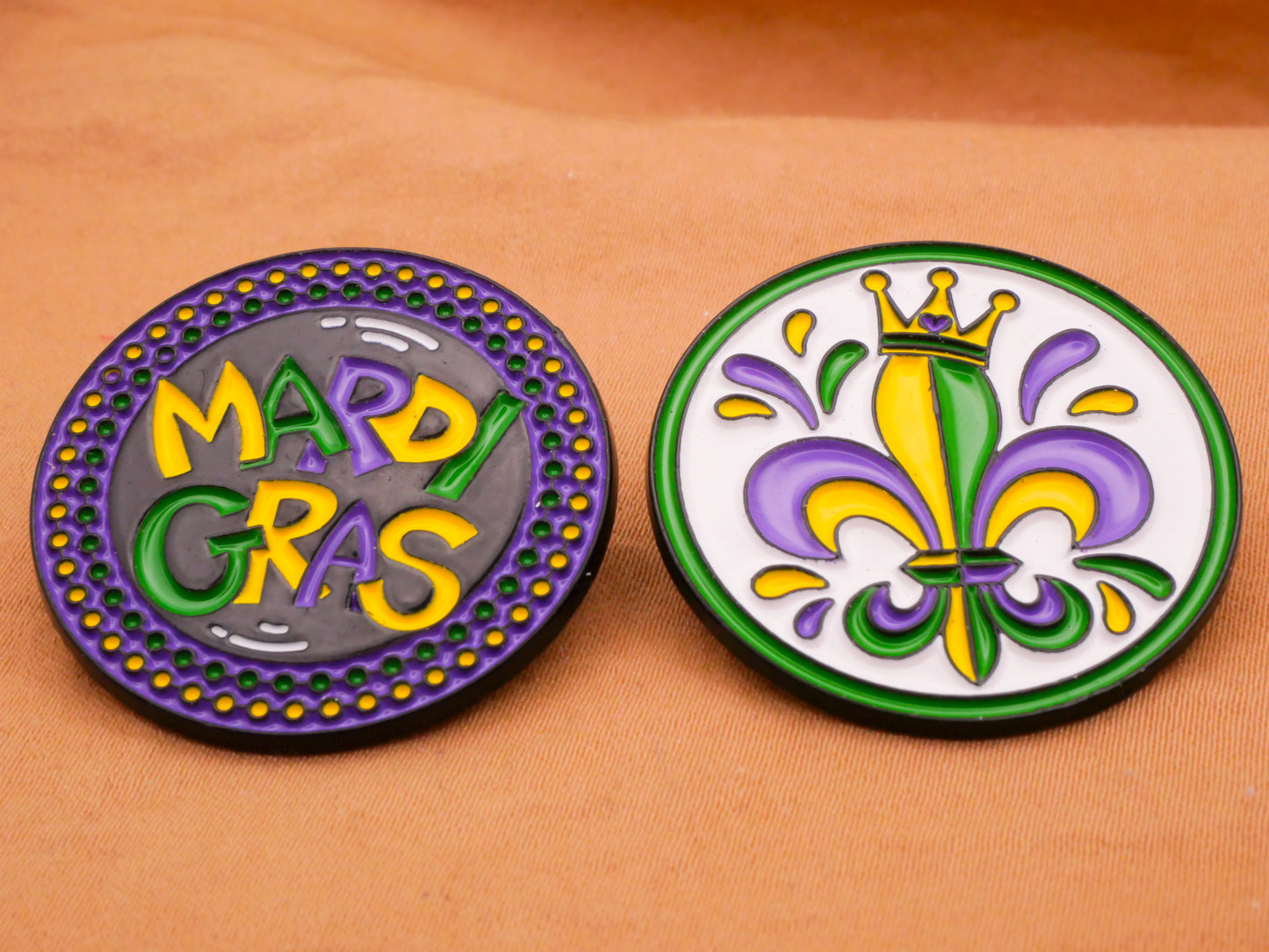 Mardi Gras or Fleur de Lis Enamel Metal Button Various 30mm