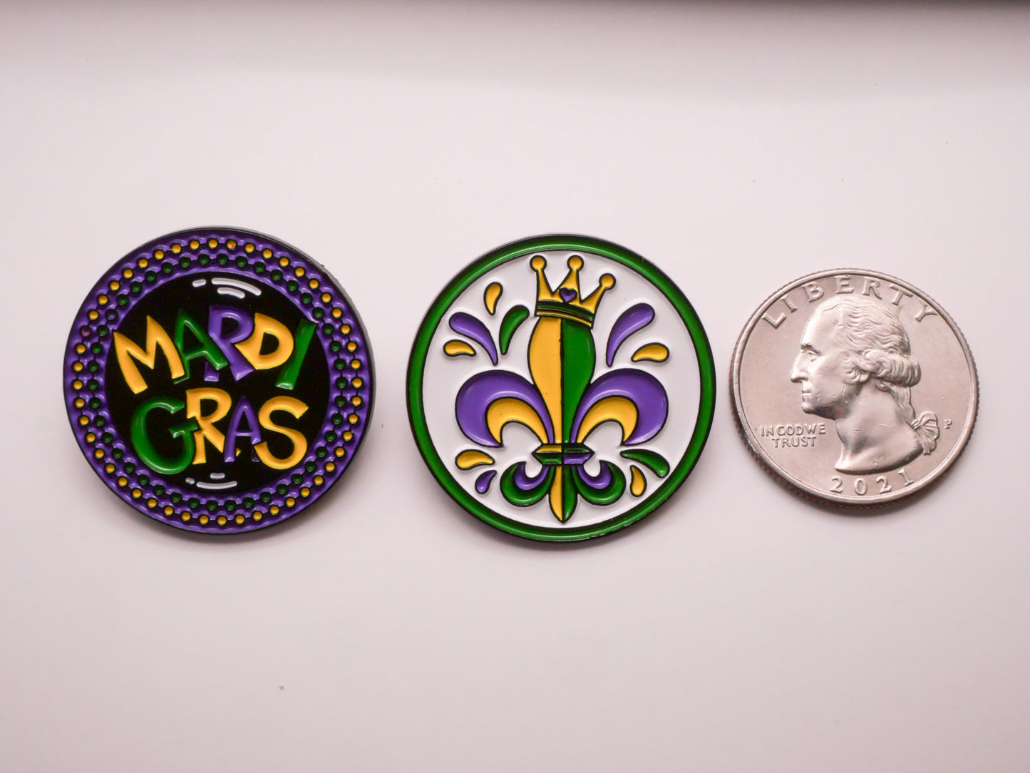 Mardi Gras or Fleur de Lis Enamel Metal Button Various 30mm