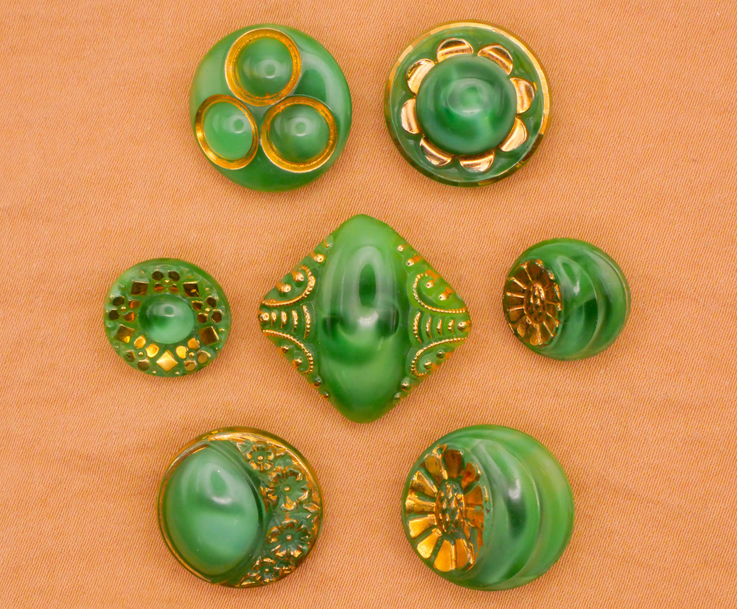 Green Moonglow Gold Accent Vintage Glass Button Various 14-23mm