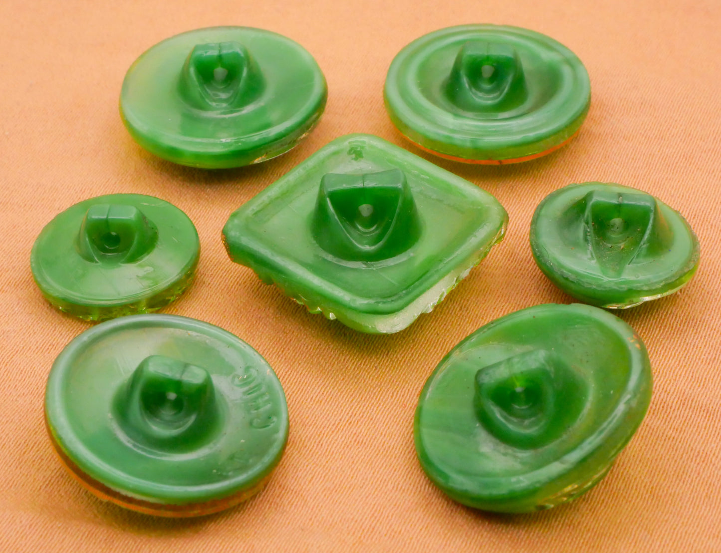 Green Moonglow Gold Accent Vintage Glass Button Various 14-23mm