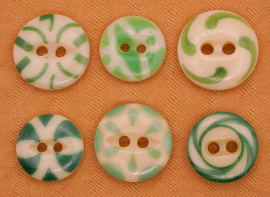 Green Stencil Antique Porcelain China Button Various 14-17mm
