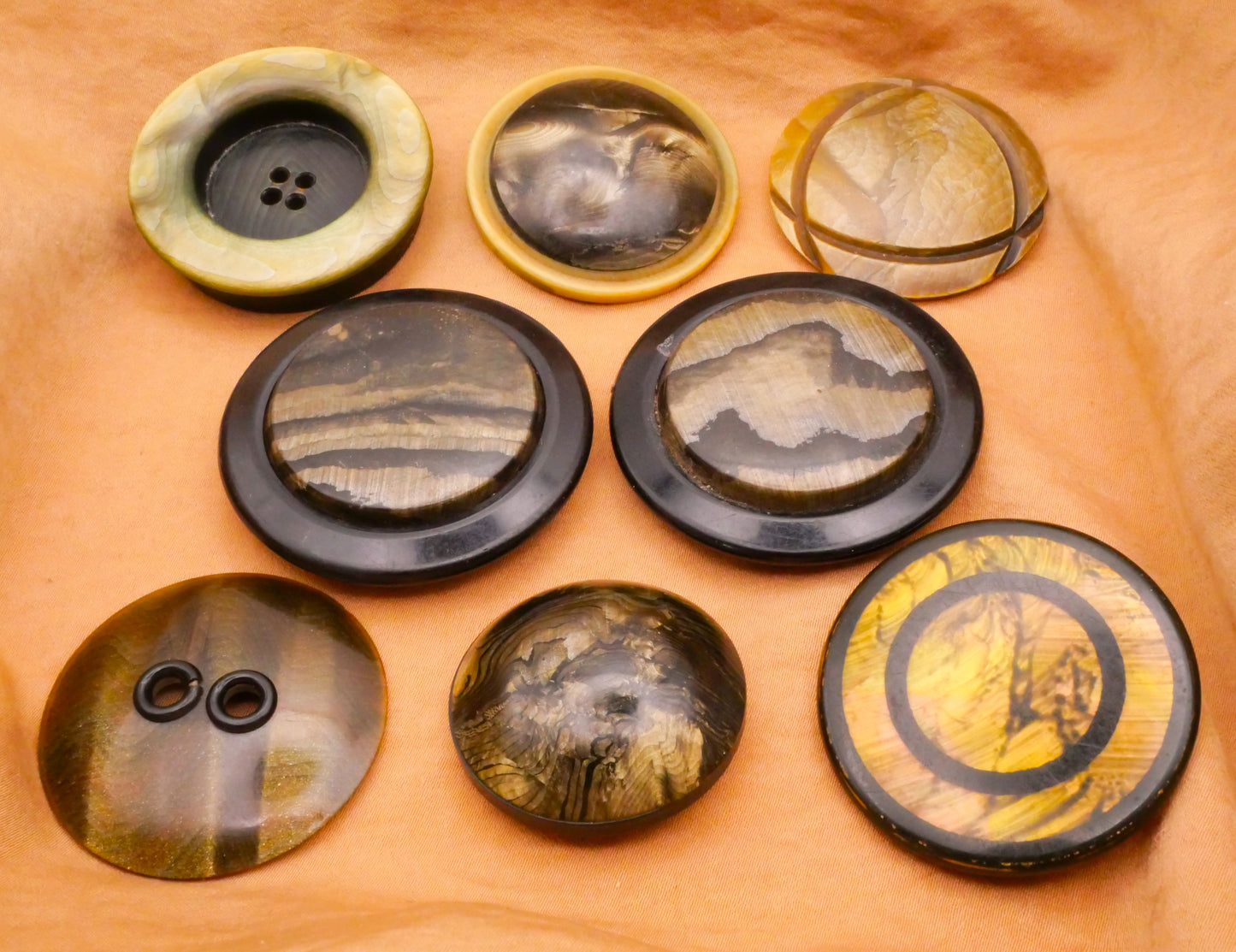 Green Hue Wood Grain Look Celluloid Early Plastic Button Various 31-44mm