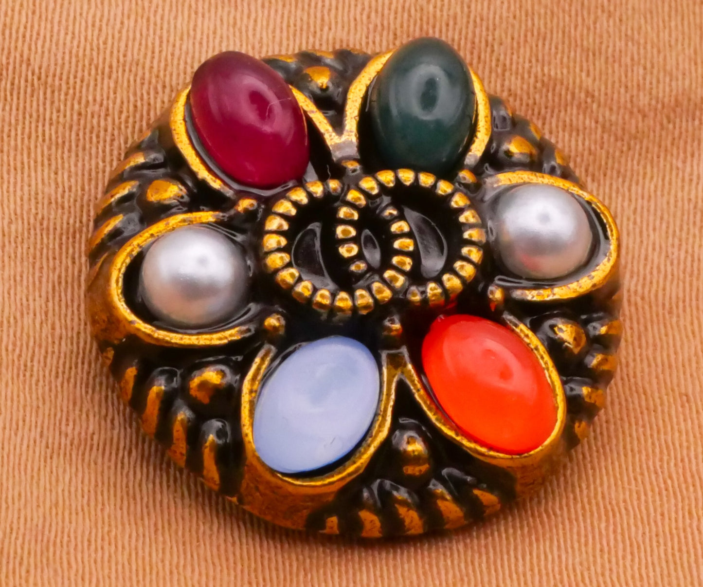 Interlocked Rings Faux Pearl Colorful Metal Button 20mm