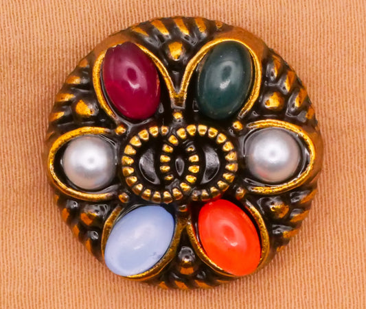 Interlocked Rings Faux Pearl Colorful Metal Button 20mm