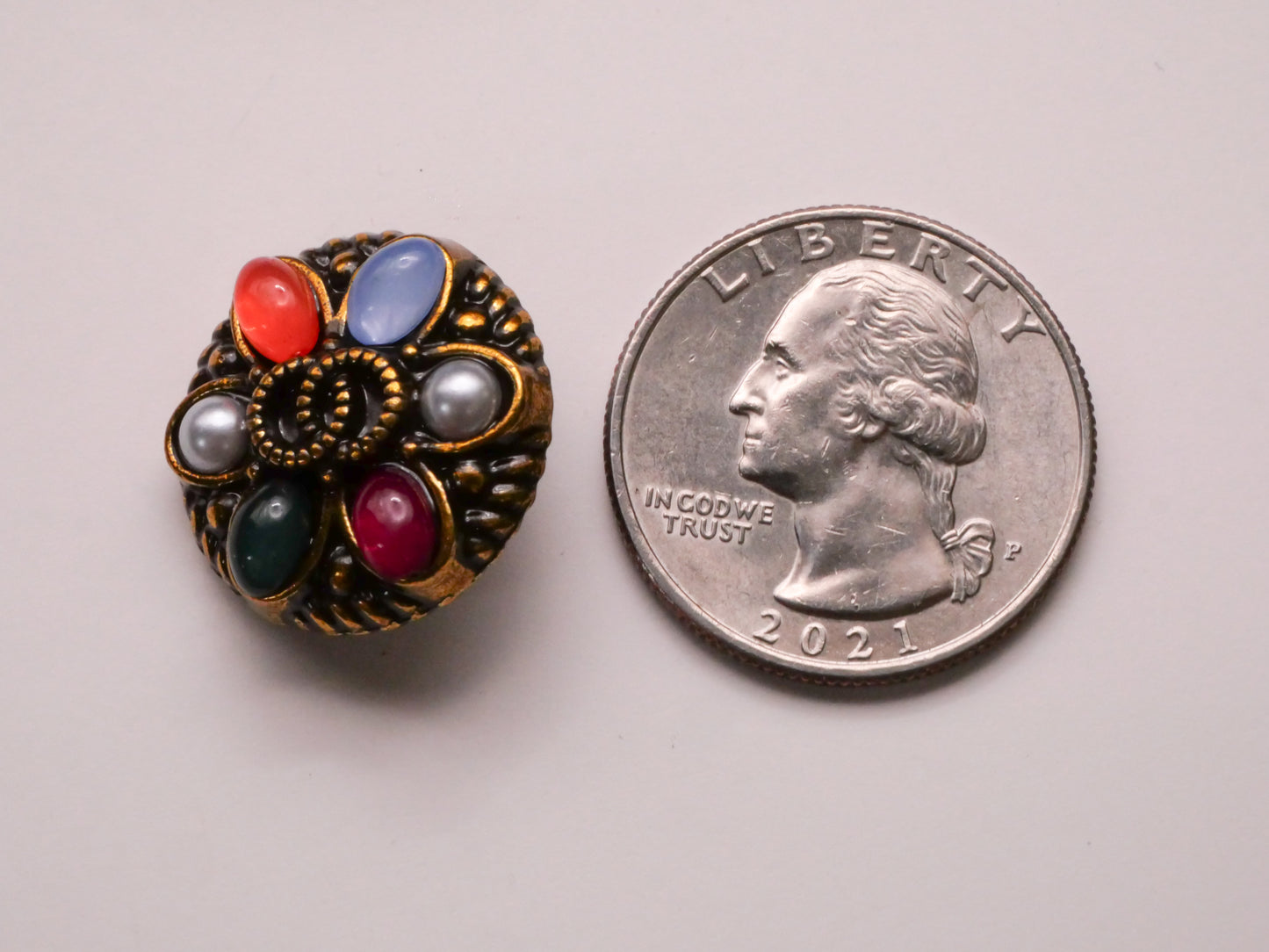 Interlocked Rings Faux Pearl Colorful Metal Button 20mm