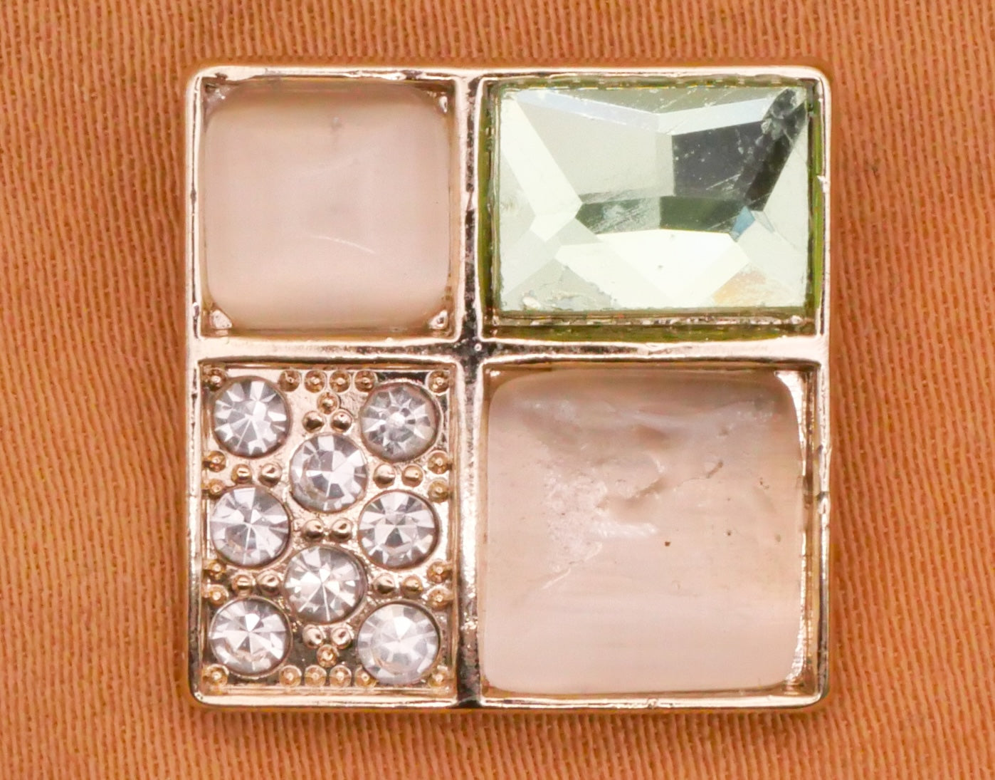 Square Patchwork Seafoam Mint Rhinestone Metal Button 17mm