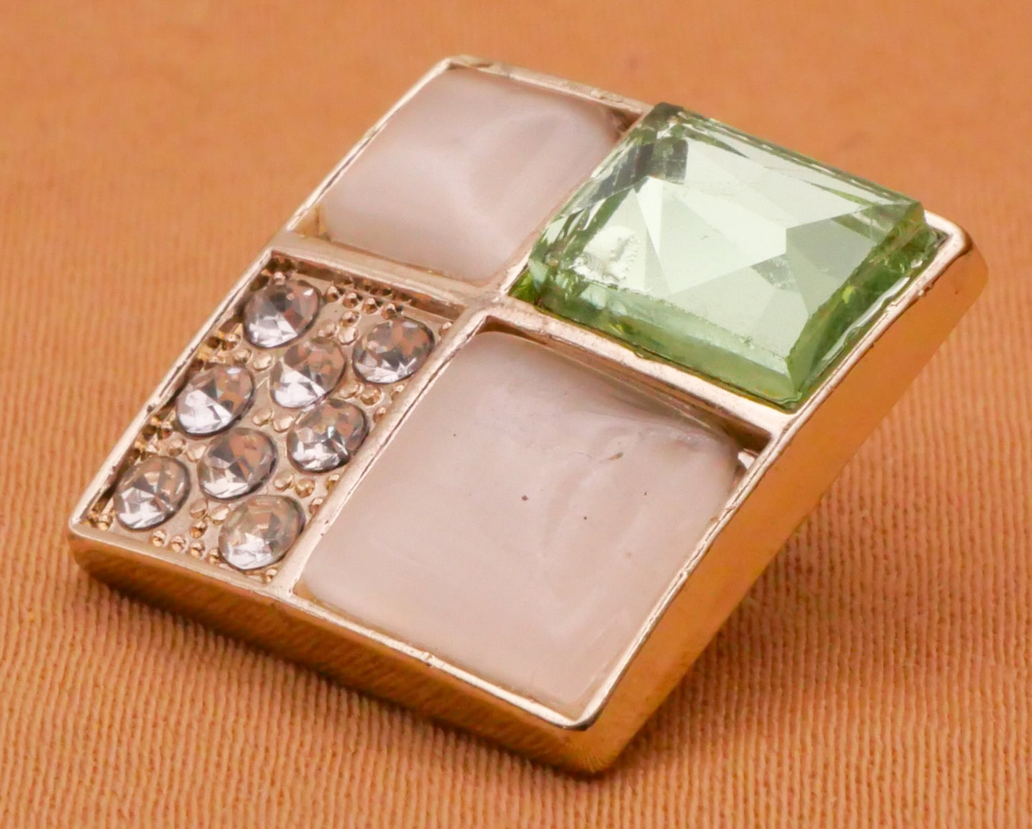 Square Patchwork Seafoam Mint Rhinestone Metal Button 17mm