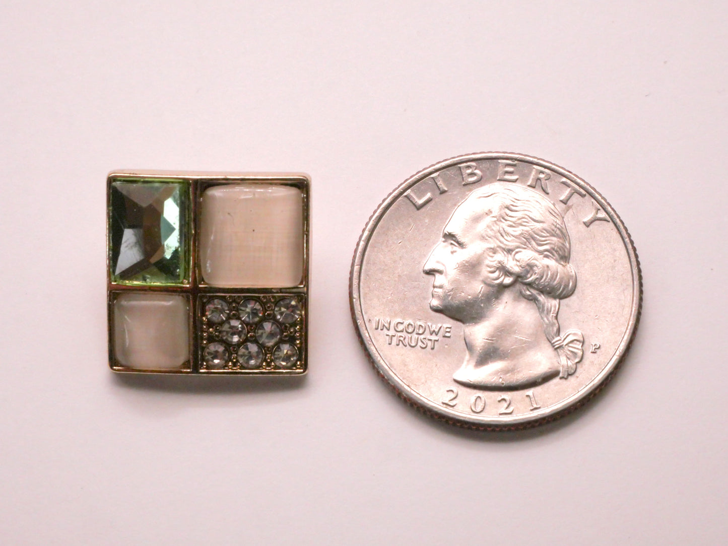 Square Patchwork Seafoam Mint Rhinestone Metal Button 17mm