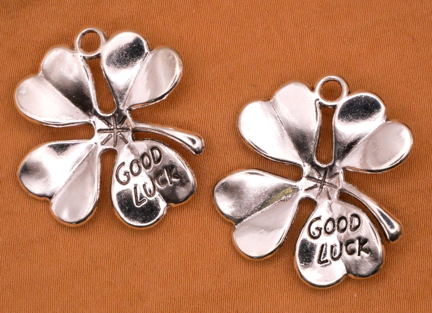 Clover Shamrock Good Luck Silver Metal Pair of Charms Embellishments 26x27mm