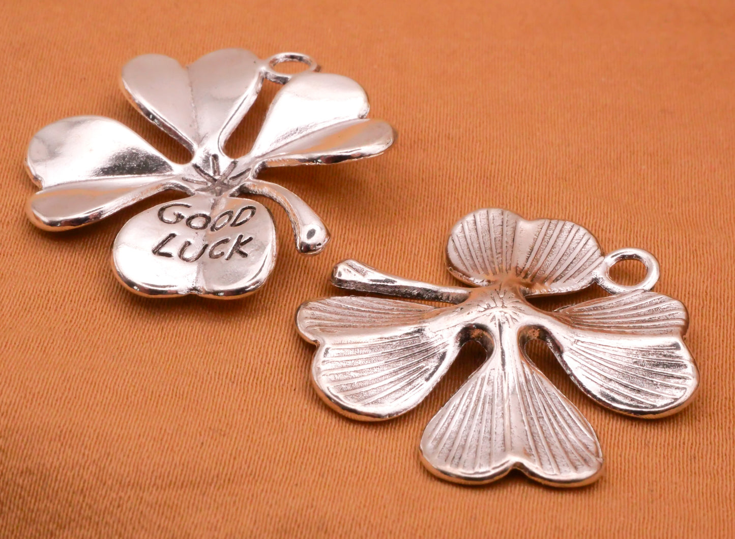 Clover Shamrock Good Luck Silver Metal Pair of Charms Embellishments 26x27mm
